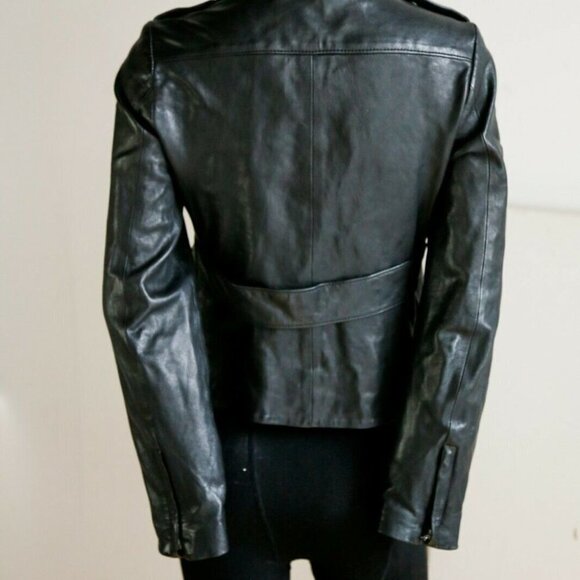 Club Monaco Classic Minimalist  Cropped Leather Jacket Xs - Picture 5 of 9
